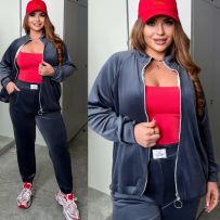 Спортивний костюм з велюру в кольорі графіт №595362