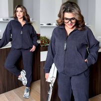 Стильний костюм з мікровельвету в кольорі графіт №595367