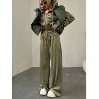 Велюровий спорт костюм в кольорі хакі №595374