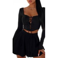 Топ зі шнурівкою чорного кольору №595375