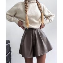 Стильні шортики з еко шкіри мокко №595395