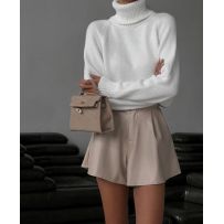 Стильні шортики з еко шкіри бежеві №595396