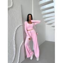 Стильний практичний костюмчик з велюру рожевий №595677