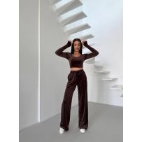 Стильний практичний костюмчик з велюру шоколад №595679