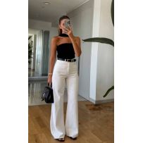 Білі прямі джинси з високою талією №596019