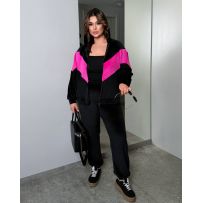 Жіночий велюровий  костюм чорний + малина №596047