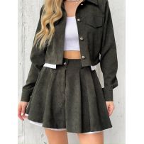 Костюм (жакет та спідниця-шорти) хакі №596185