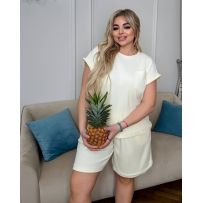 Велюровый костюм у піжамному стилі пломбір №596675