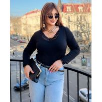 Лонгслів з мереживом чорний №596953
