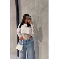 боді з кружева та укорочена футболка молочний №597087