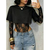 боді з кружева та укорочена футболка чорний №597088