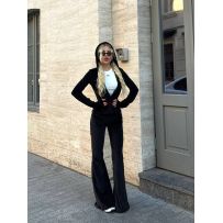 Стильний та комфортний костюм із мʼякого велюру чорний №597090