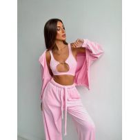 Велюровий Костюм трійка рожевий №597100