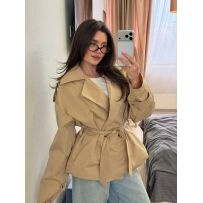 Укорочений стильний тренч на весну бежевий №597120