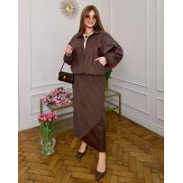 Трендовий костюм з спідницею,класна кофта летучка шоколад №597126
