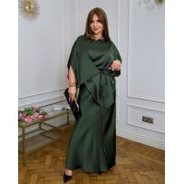 Трендовий костюм з спідницею,класна блуза летучка хакі №597130