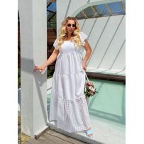 Стильна літня сукня з льону біла №597151