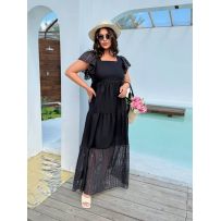 Стильна літня сукня з льону чорна №597152