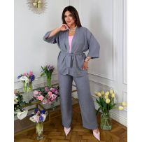 Стильний прогулянковий костюм зі льону «Бохо» сірий №597179