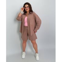 Костюм із жатого льону мокко №597626