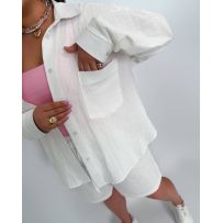 Костюм із жатого льону молочний №597627