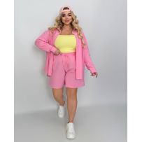 Костюм із жатого льону рожевий №597629