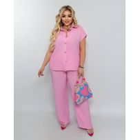 Костюм з легкого льону рожевий №597633