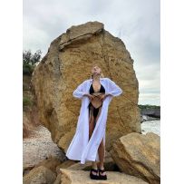 Літня легка лляна сукня-сорочка білого кольору №597657