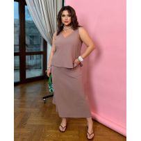 Костюм з жатого льону мокко №597760