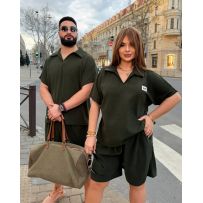 Жіночий стильний костюм з шортами  хакі №597761