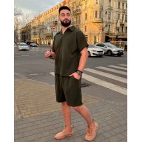 Чоловічий стильний костюм з шортами  хакі №597767
