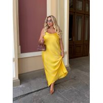 Спокуслова сукня з атласу жовта №597777