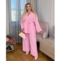 Легкий брючний костюм в кольорі барбі №597789