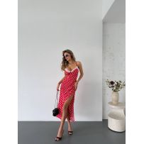 Сукня червона в горошок  зі шнурівкою на спинці  №597812