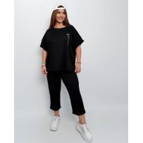 Вільний спортивний костюм з трикотажу «Вафелька» чорний №597973