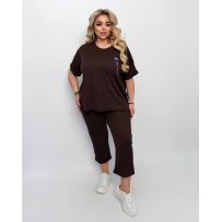 Вільний спортивний костюм з трикотажу «Вафелька» шоколад №597975