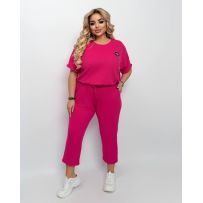 Вільний спортивний костюм з трикотажу «Вафелька» малина №597977