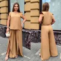 Костюм двійка з льону гірчичний №599241