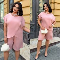 Костюм двійка з крепсофту пудра №599245