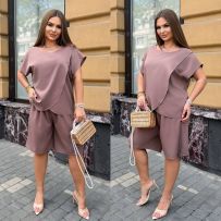 Костюм двійка з крепсофту мокко №599246