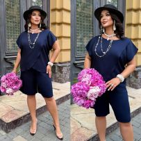 Костюм двійка з крепсофту темно-синій №599247
