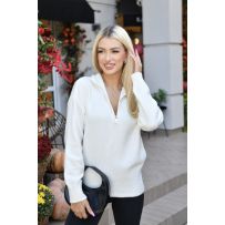 Светр молочний з блискавкою в стилі оверсайз №601642