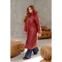 Довга стьобана куртка бордо №601803